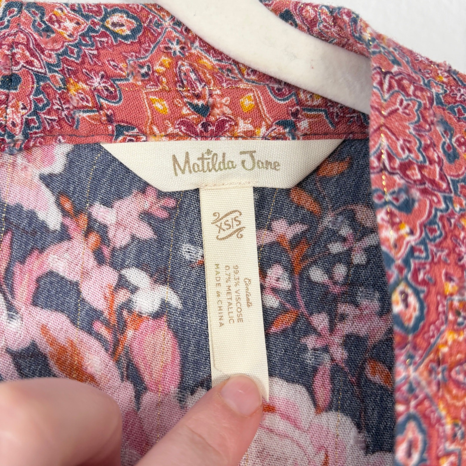 Matilda Jane Boho Hippie Open Front 3/4 Sleeve Metallic Floral Olivia Kimono Top