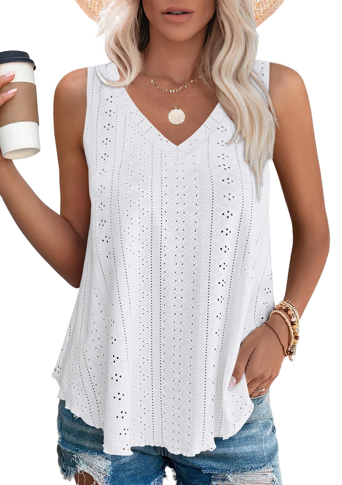 Women’s Plus Size Flowy Tank Top Dressy White XXL