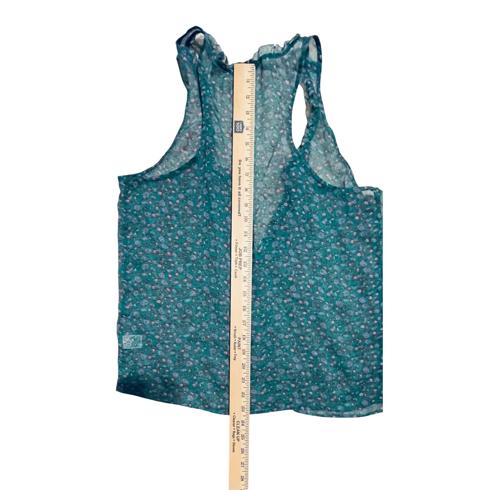 American Eagle Floral Green Sheer Ruffle Tank Top Size S Boho Racerback Pintuck