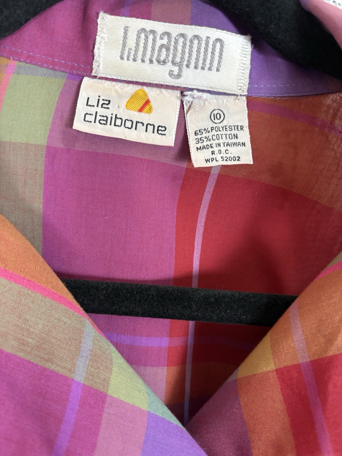 Vintage 80s Liz Claiborne I Magnin Plaid Blouse Double Breasted