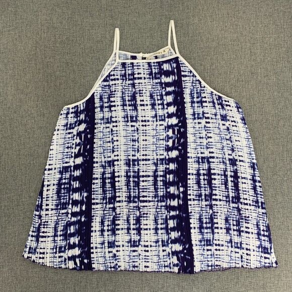 Hippie Laundry Spaghetti Strap Top Pleated Large Tie Dye Blue White Polyester