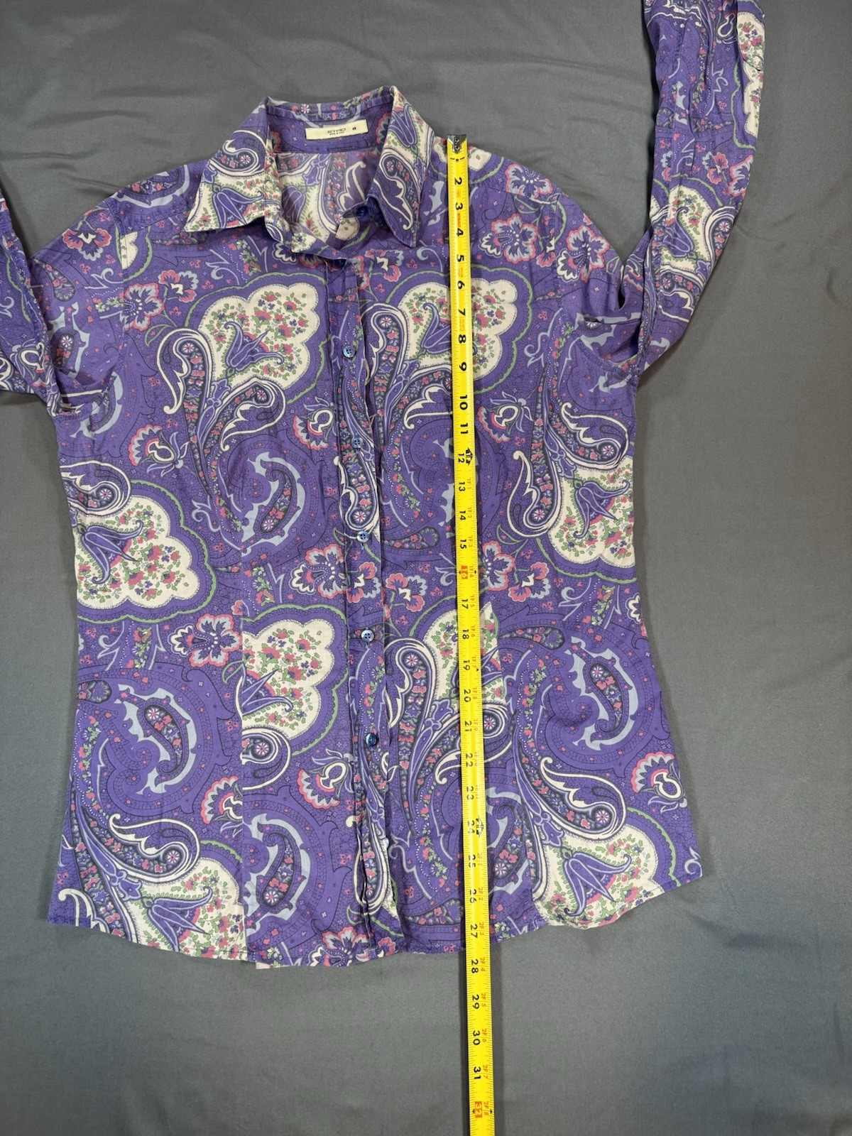 ETRO Milano Italy Paisley Button Front Shirt Womens IT 48 Purple Floral Cotton