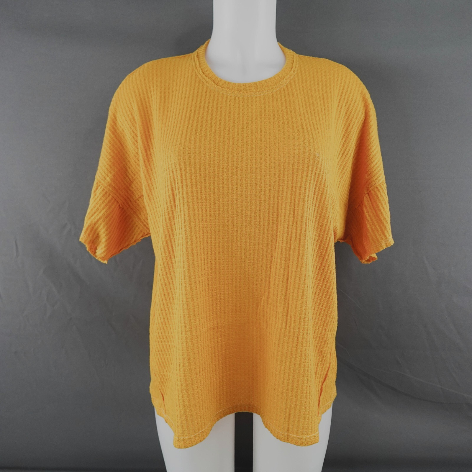 Womens Thermal Top Medium Yellow Waffle Weave Grunge Indie Street Minimalist