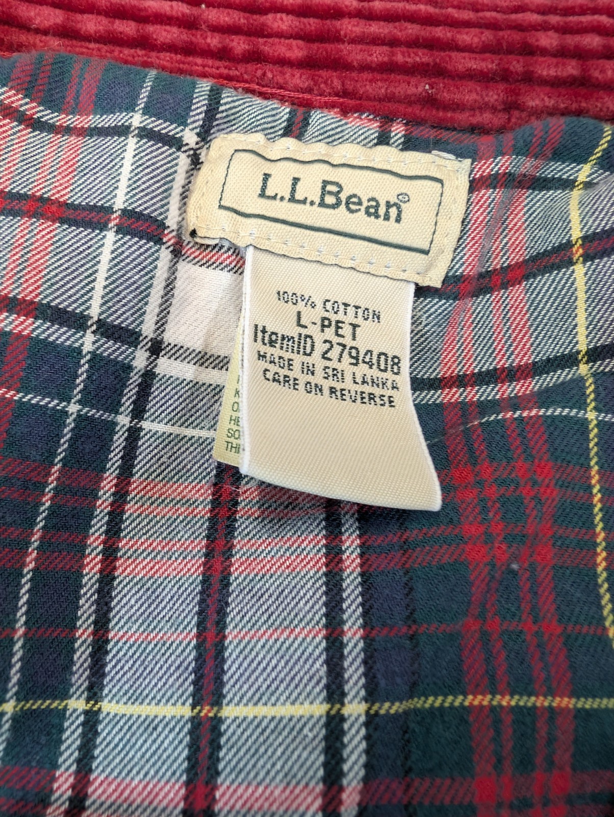 LL Bean Comfort Corduroy Petite Large Shirt Womens Red Flannel Lined Wale Jacket