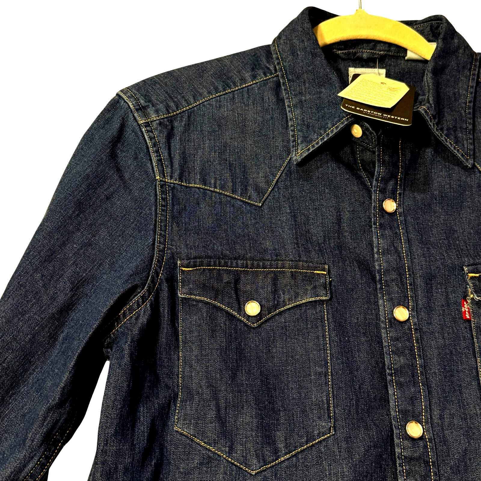 Levis Barstow Western Denim Shirt Womens Small Dark Wash Snap Button Top