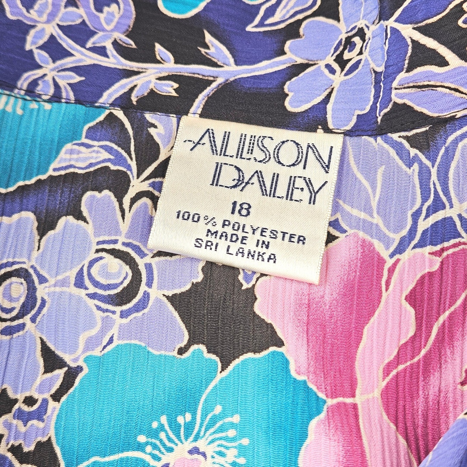 Allison Daley Vintage 80s 90s Floral Button Up Blouse Purple Pink Teal Plus 18