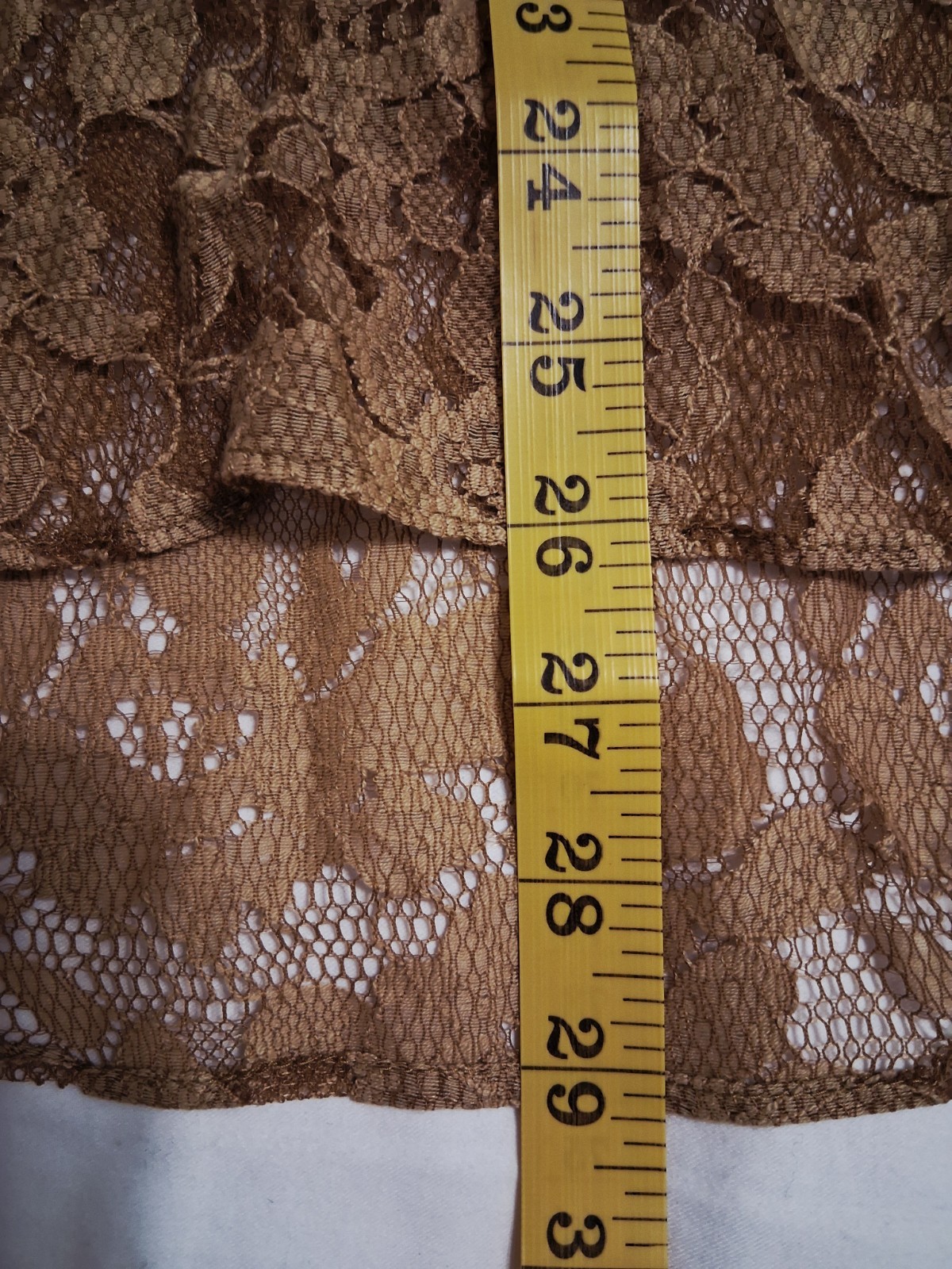 Lace Hem Tunic Top Shirt Sweater Womens Medium Gold Brown 3/4 Sleeve Fairy Boho