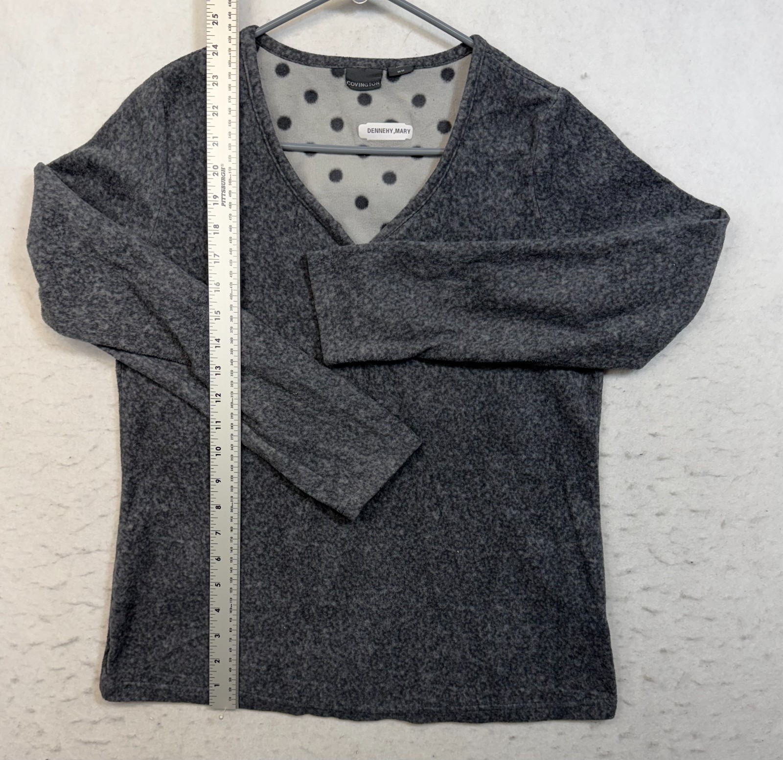 Covington Womens Gray Fleece Polka Dot V-Neck Top Size M