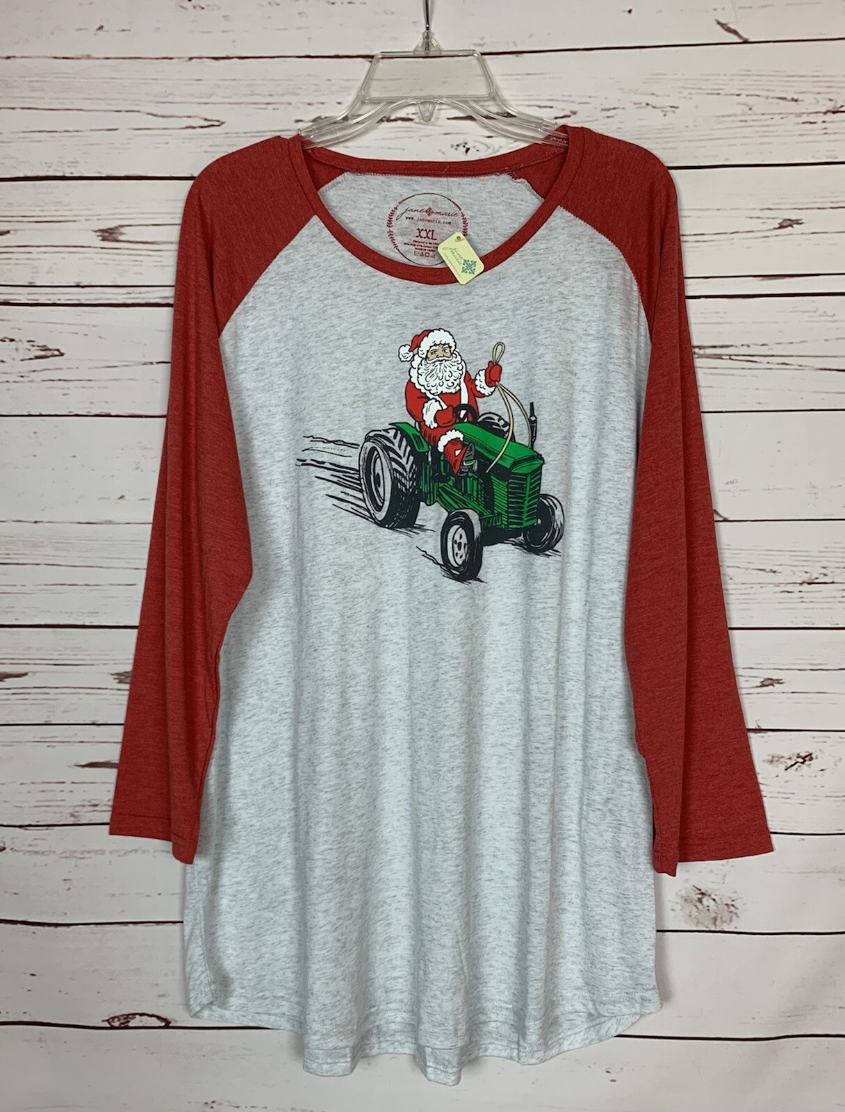 Jane Marie Boutique Women’s XXL Red Santa Tractor Christmas Shirt Top NEW TAGS