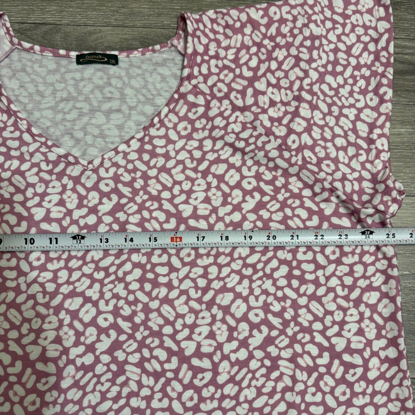 Ofeefan Womens Tunic Top 3XL Pink Leopard Animal Print V-Neck Short Sleeve Comfy