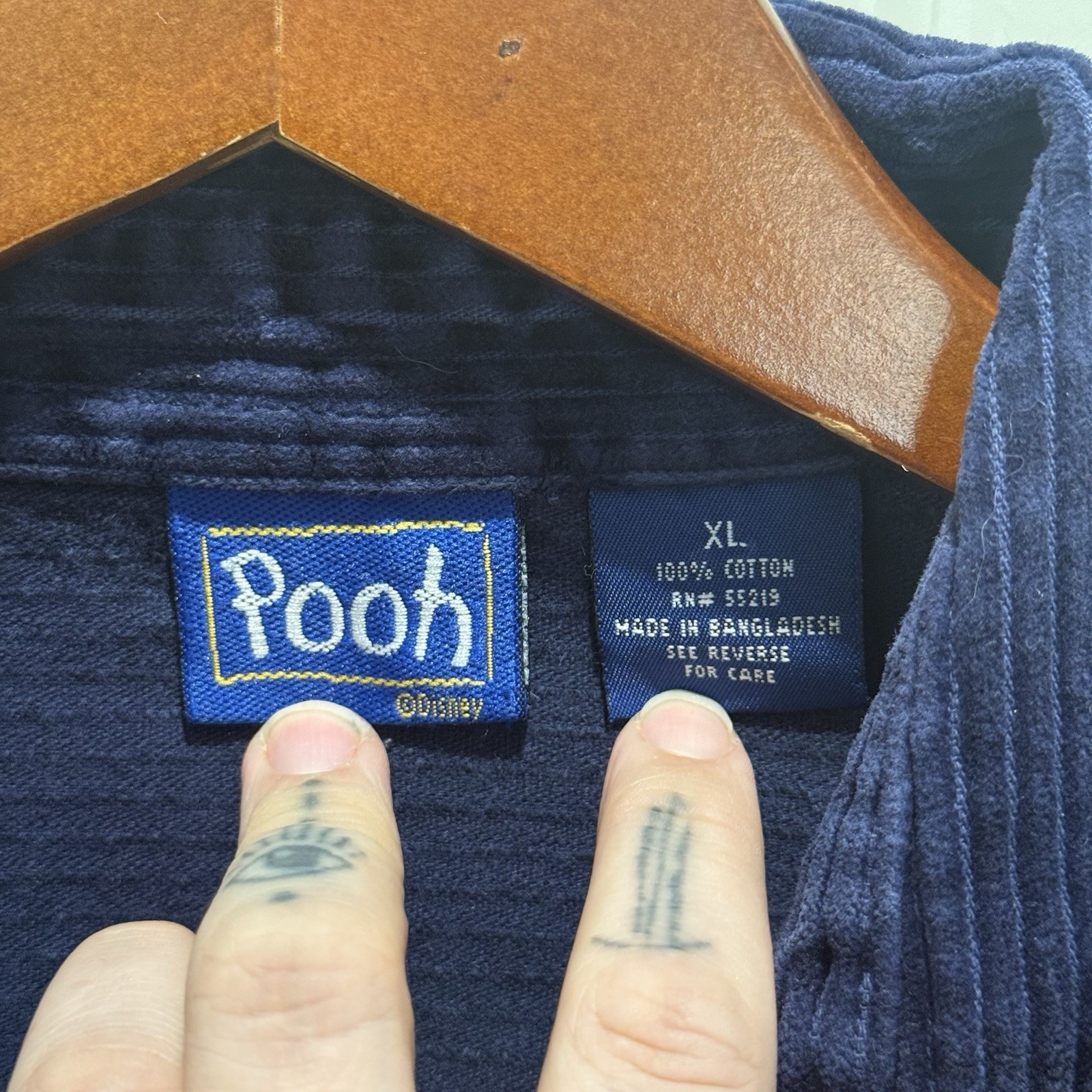 VTG 90s Disney Pooh Blue Corduroy Embroidered Button Up Shirt Eeyore Piglet XL
