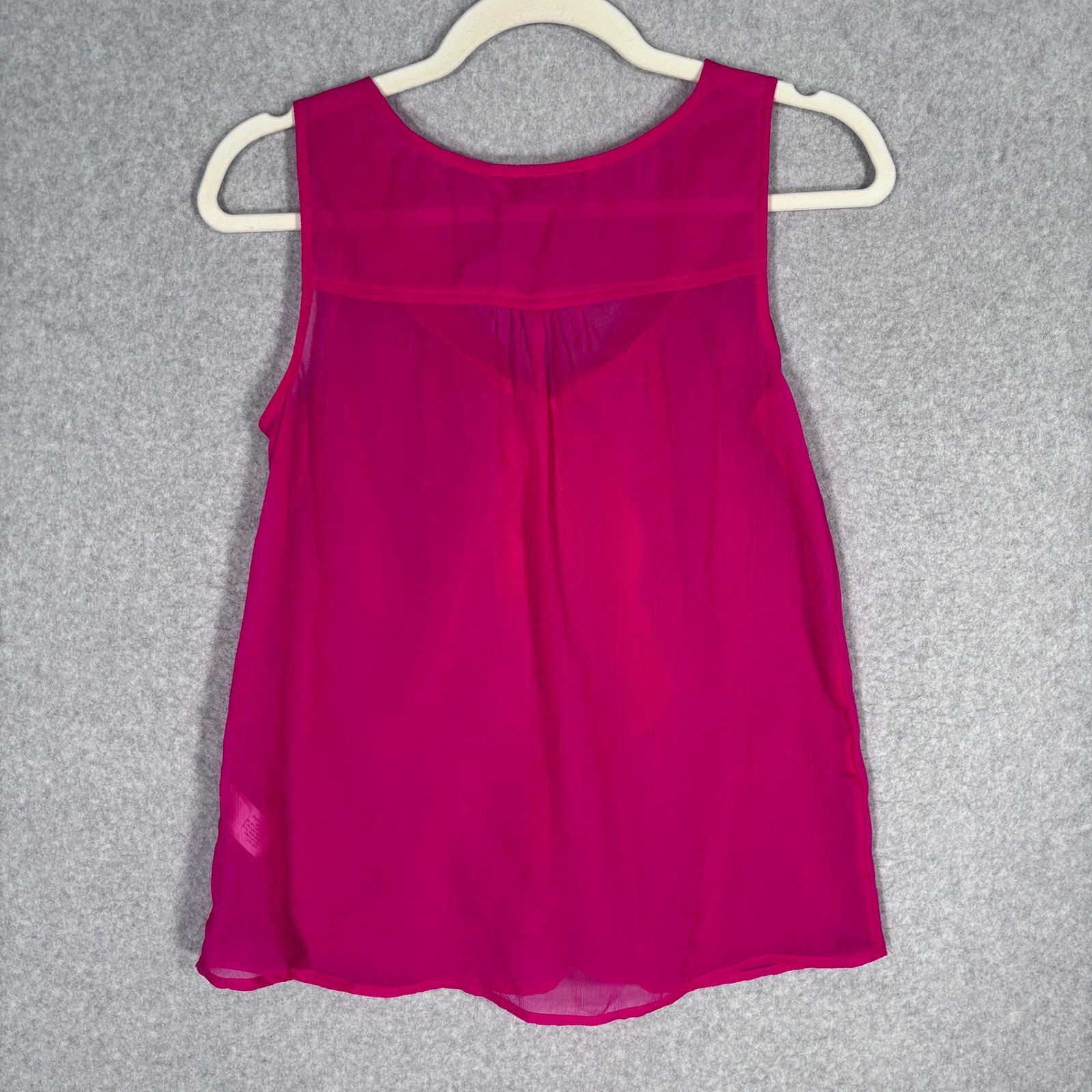 Old Navy Sheer Tie Neck Blouse Small Pink Chiffon Pleated Tank Top Feminine