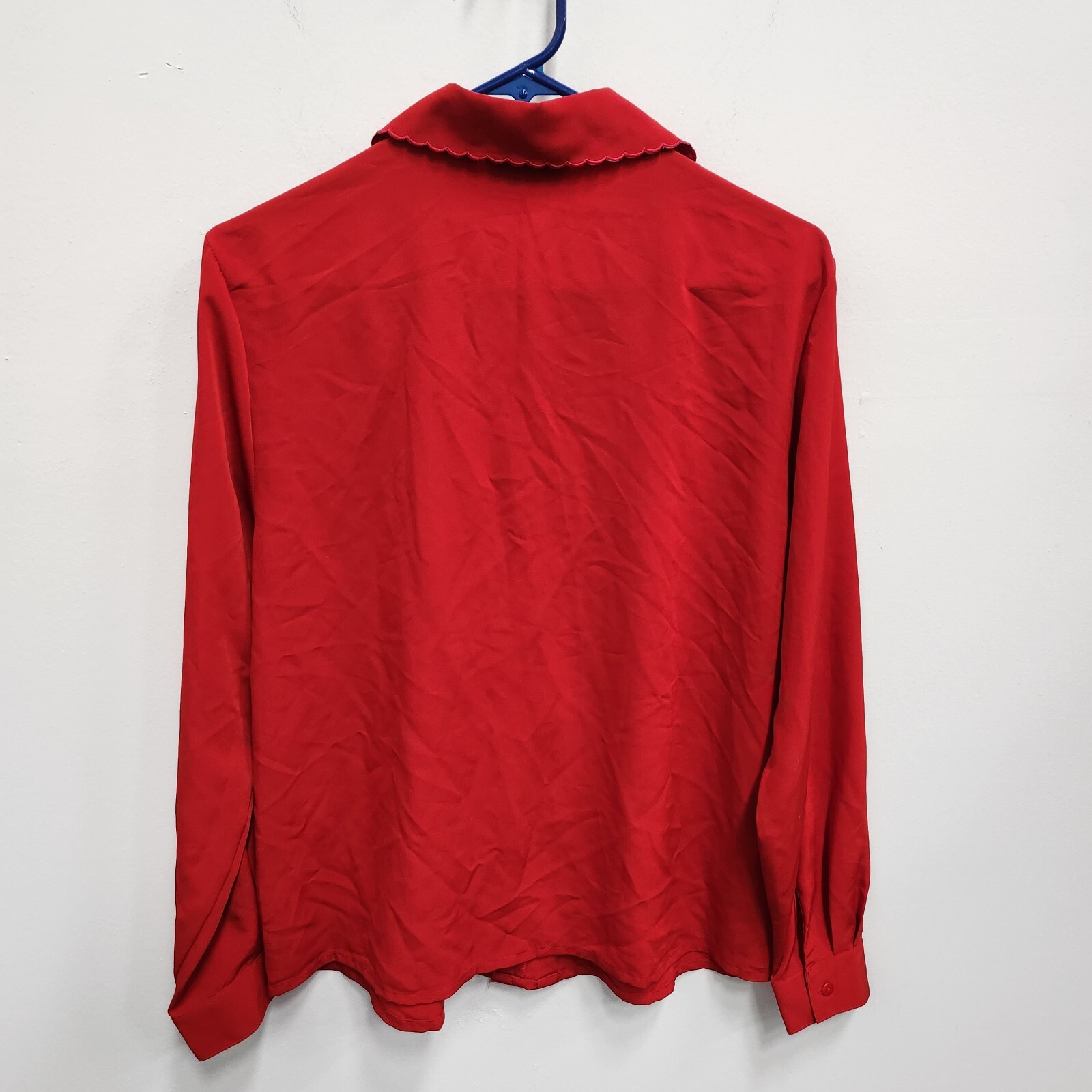 Vintage Claudia Richard Red Blouse Top Womens Size 12 Embroidered Long Sleeve