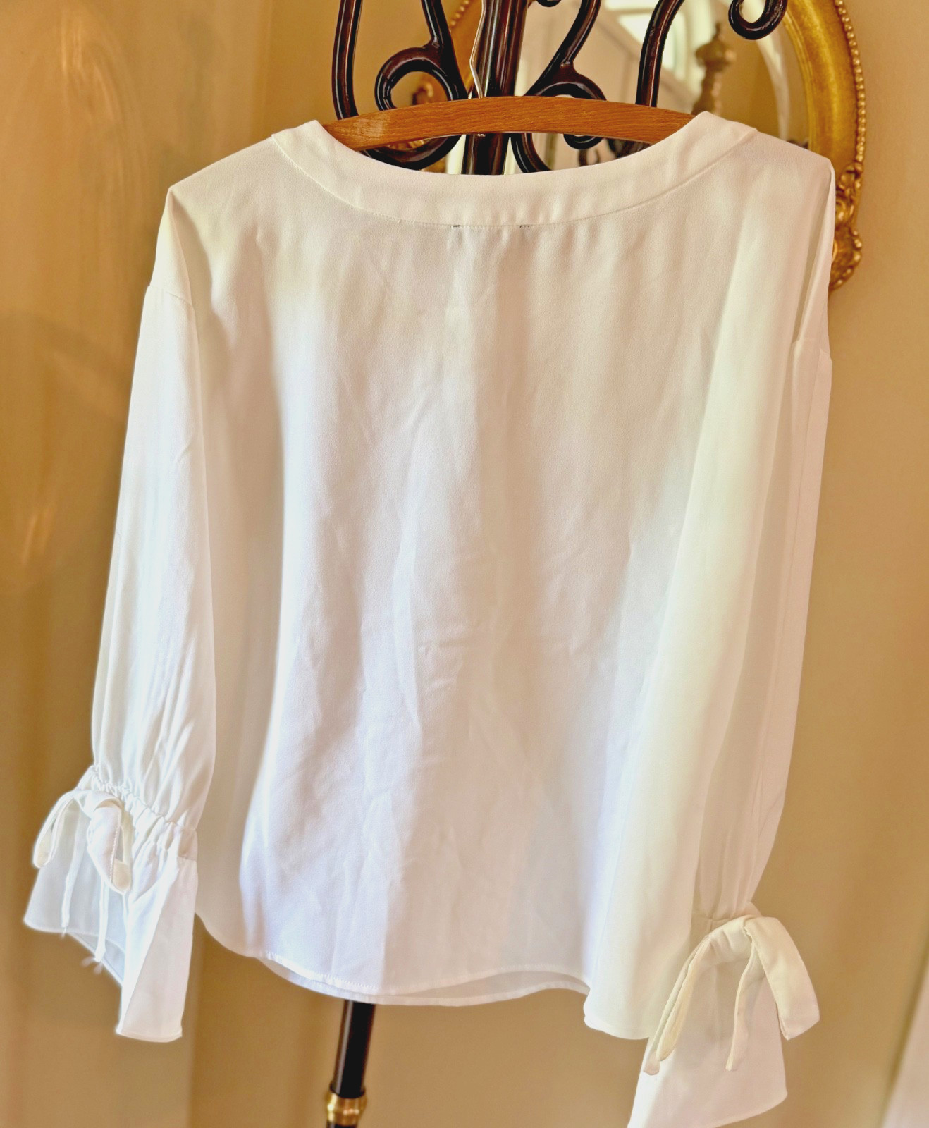 PREMISE STUDIO ~ New! White Tie Cuff Boat Neck Popover Blouse NWT Sz M