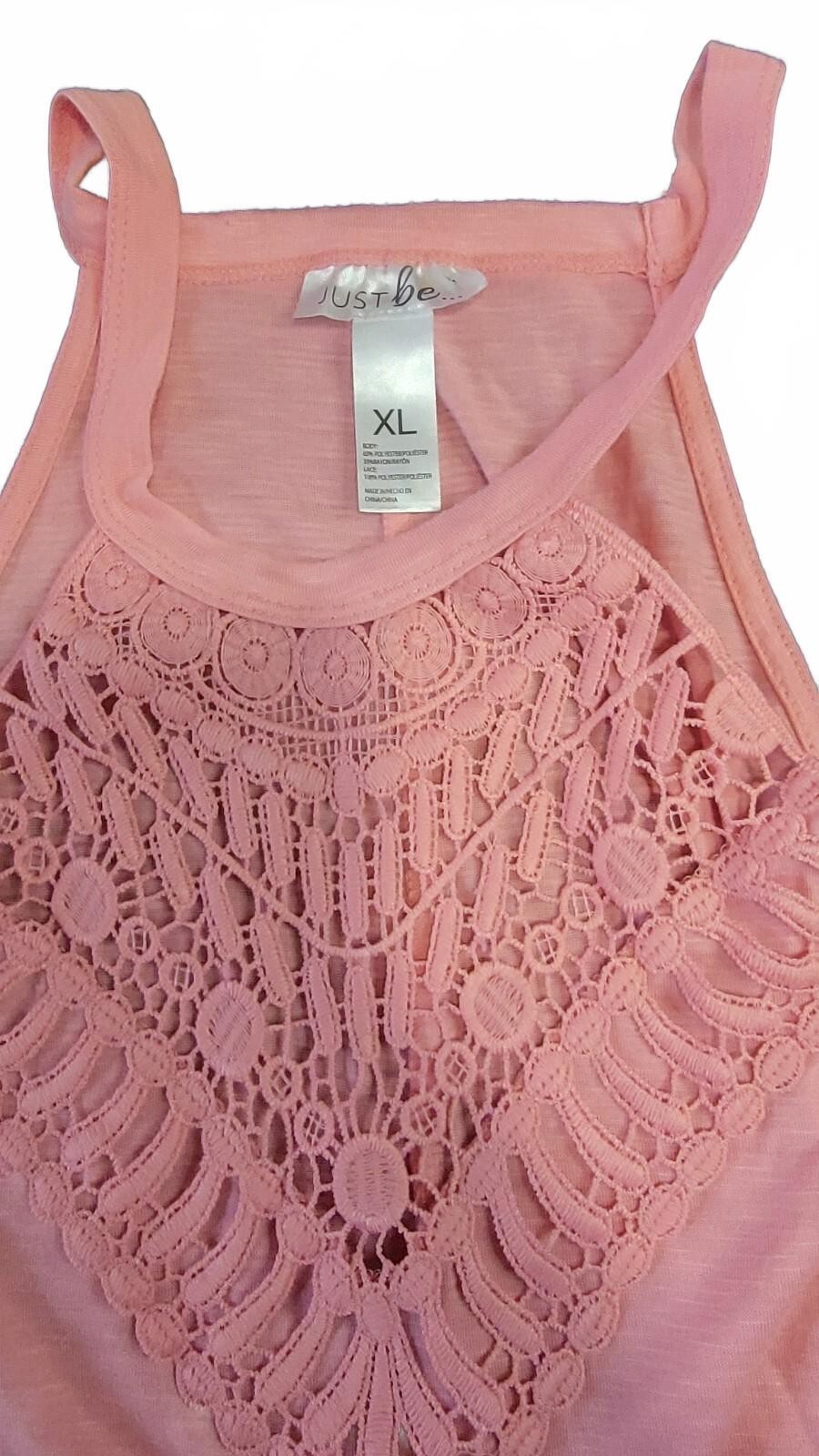 Just Be Coral Pink Crochet Lace High Neck Tank Top Women’s XL Boho