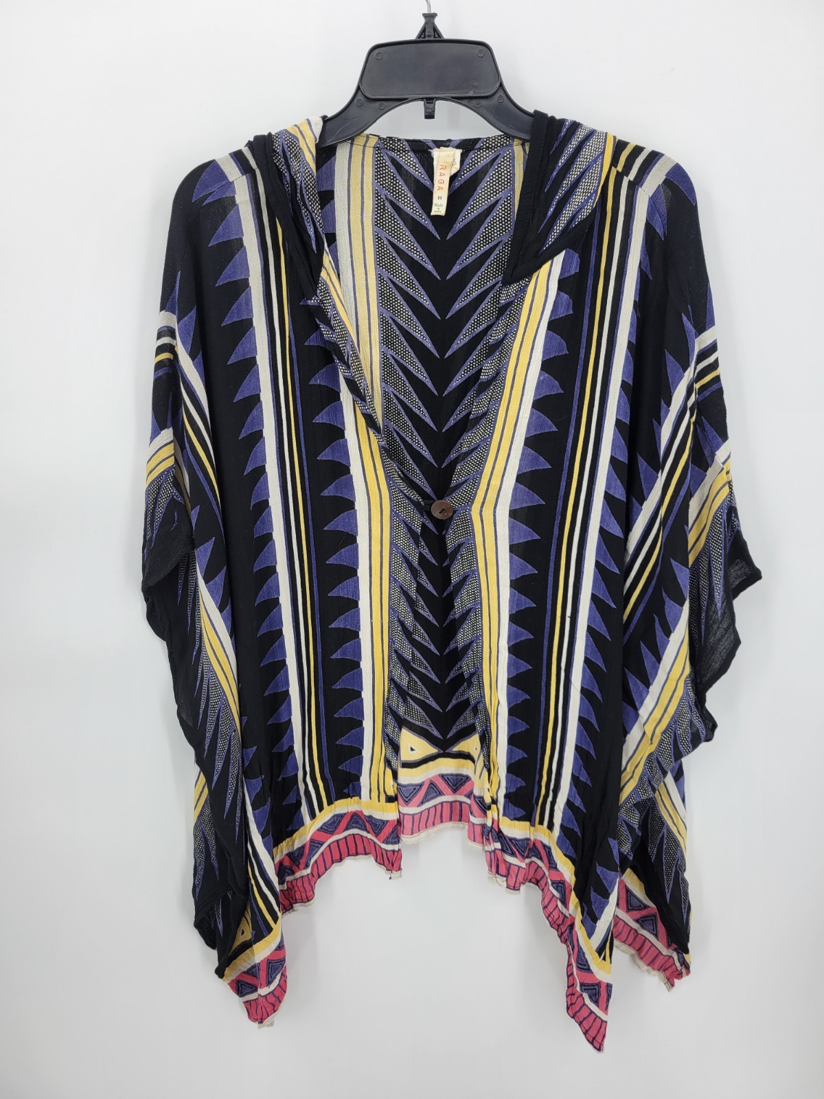 RAGA Anthropologie Top Womens Medium Aztec Boho Hooded Kaftan Kimono Festival