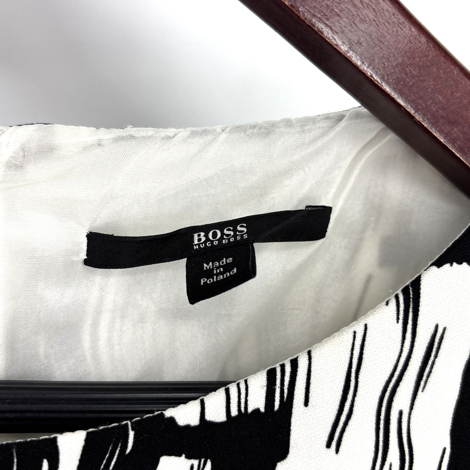 BOSS Hugo Boss Shirt Womens Black White Abstract Short Sleeve Peplum Zip Back 4