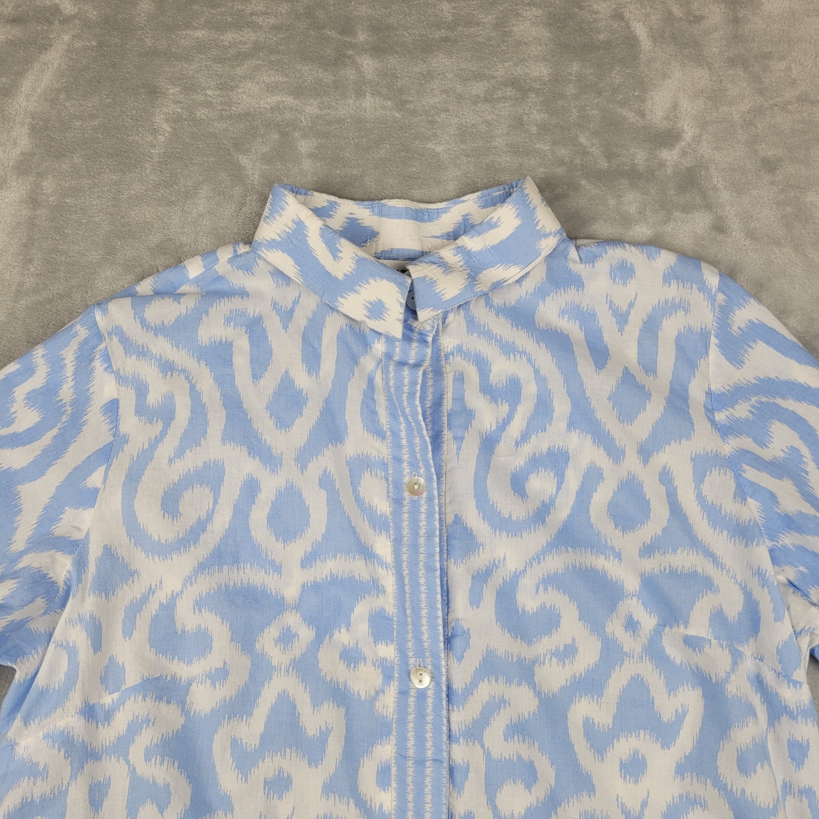 Gretchen Scott Boyfriend Button Up Shirt 100% Cotton Size L Large Flaw