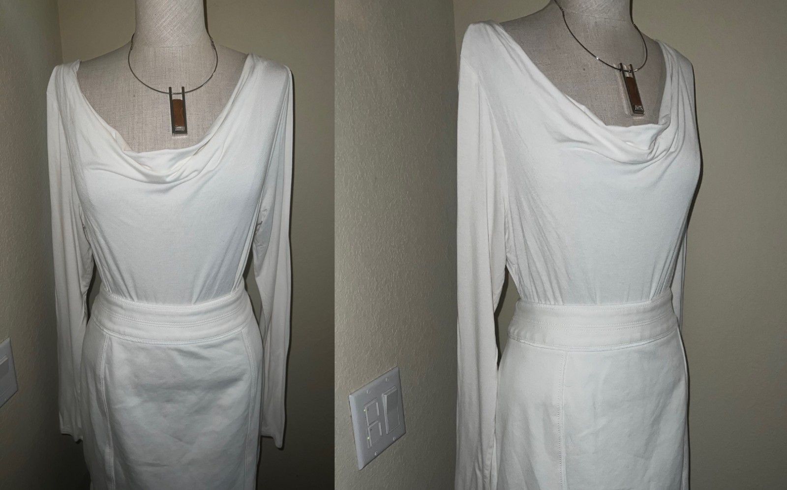 WHITE HOUSE BLACK MARKET * IVORY DRAPE NECK KNIT TOP * LONG SLEEVES SIZE M NWT