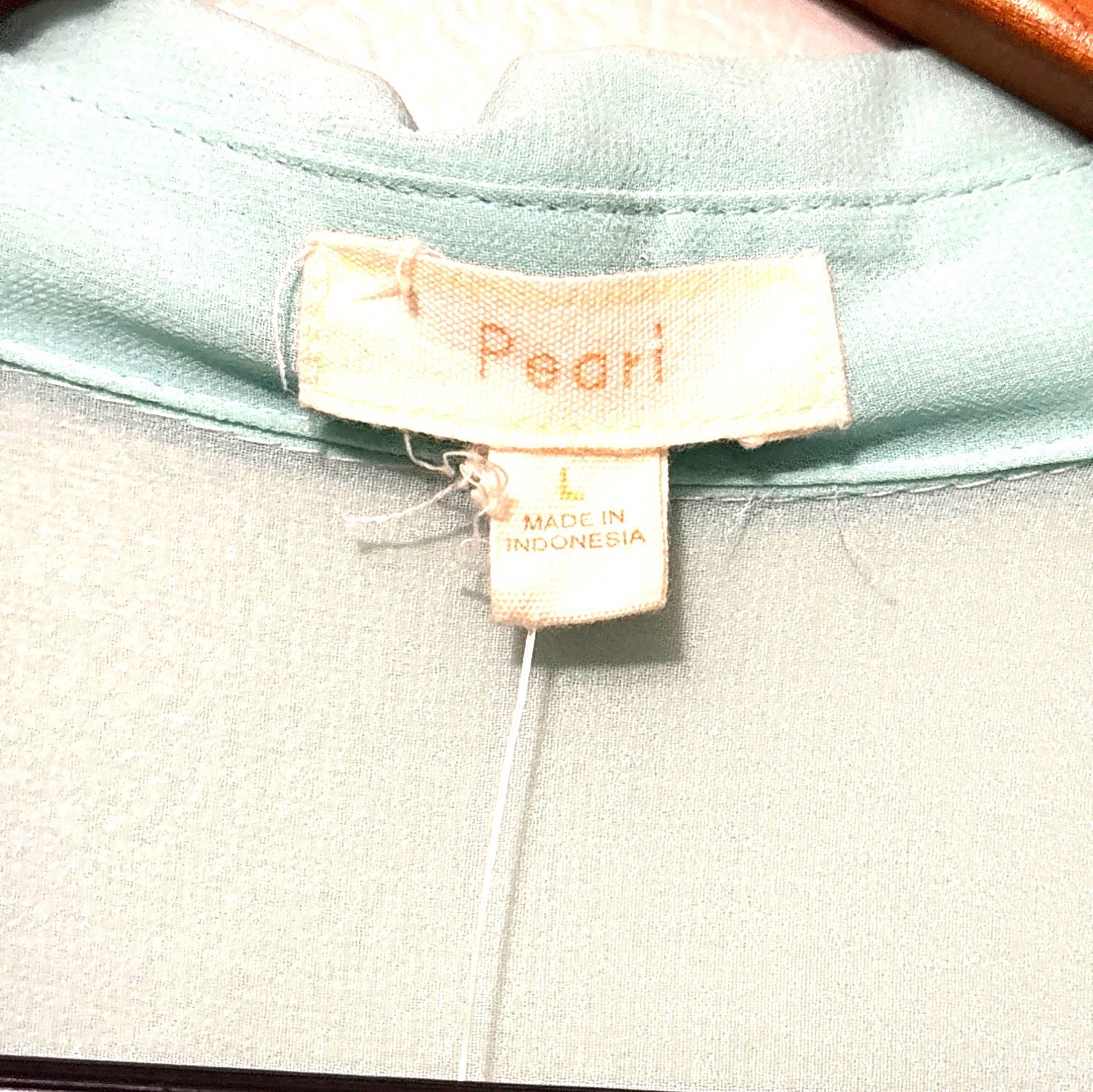 Y2K Light Aqua Sheer Button-Up Blouse Pockets & Roll-Up Sleeves By Pearl Size L