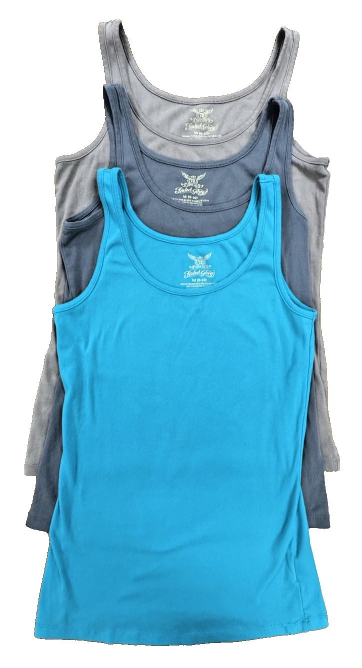 FADED GLORY 3 WOMENS MEDIUM 8-10 TANK TOPS – LIGHT BROWN, GREY & TURQUOISE