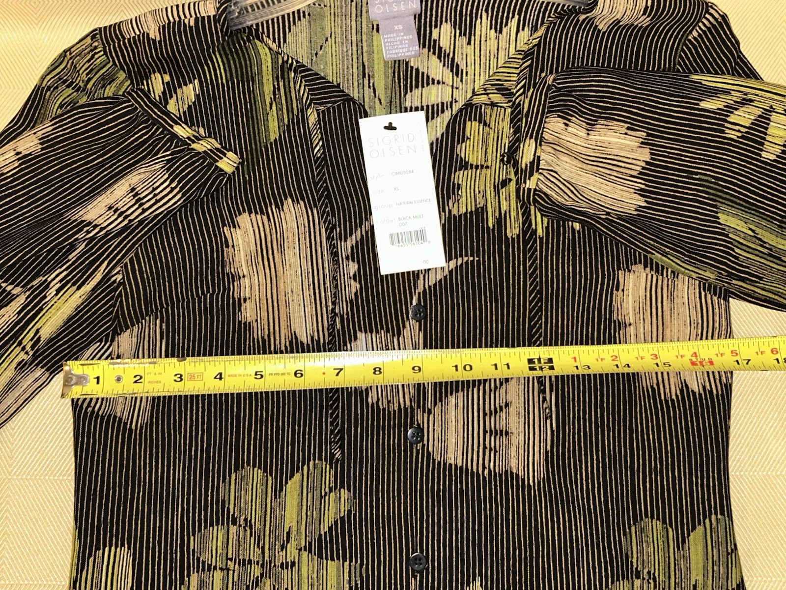 NWT – Sigrid Olsen Wool/Silk Blouse XS Black Green Floral Stopped Pleated BOHO
