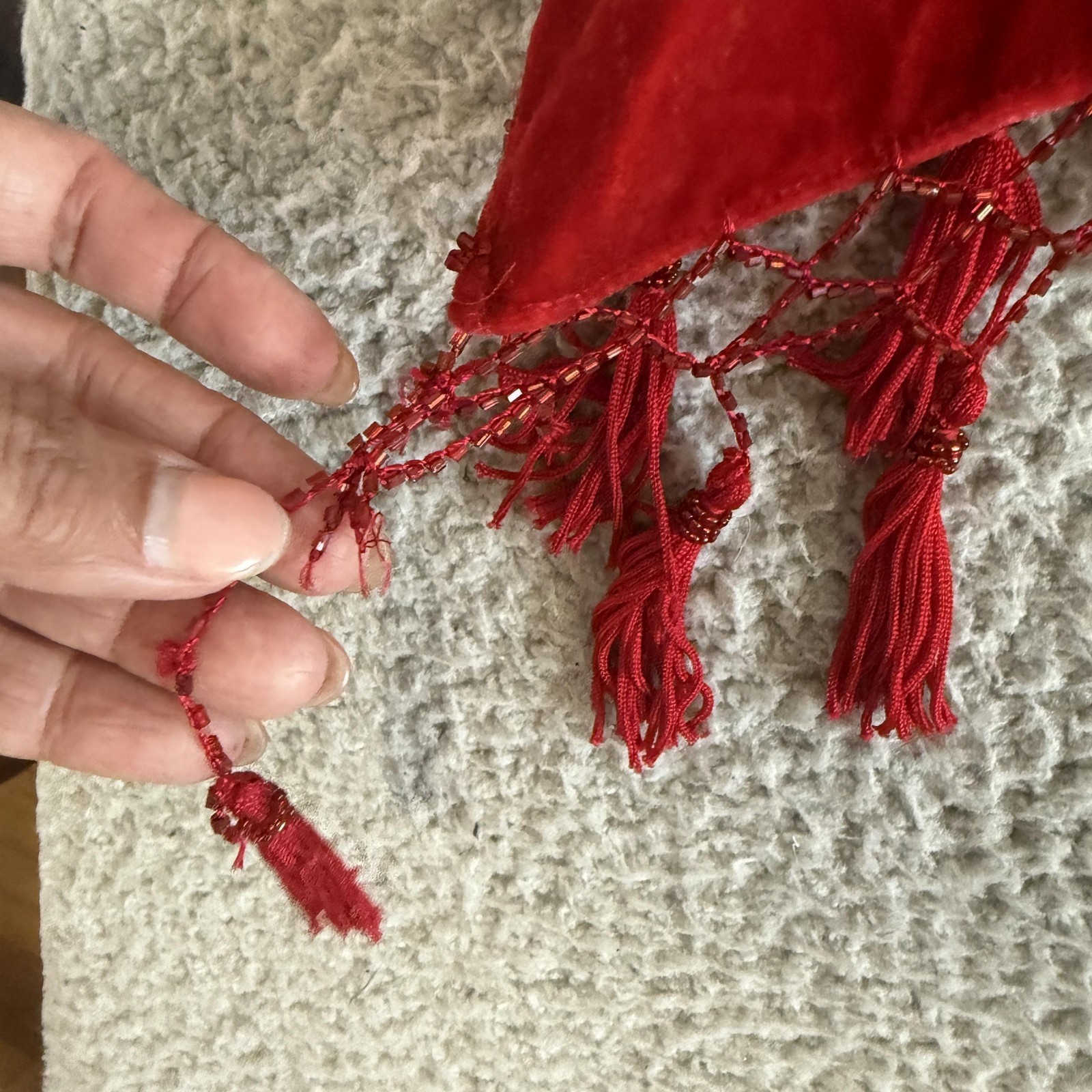 Peacock Feather Beaded Sequin Velvet Top Large Red Tassel Fringe Fairy Witchy