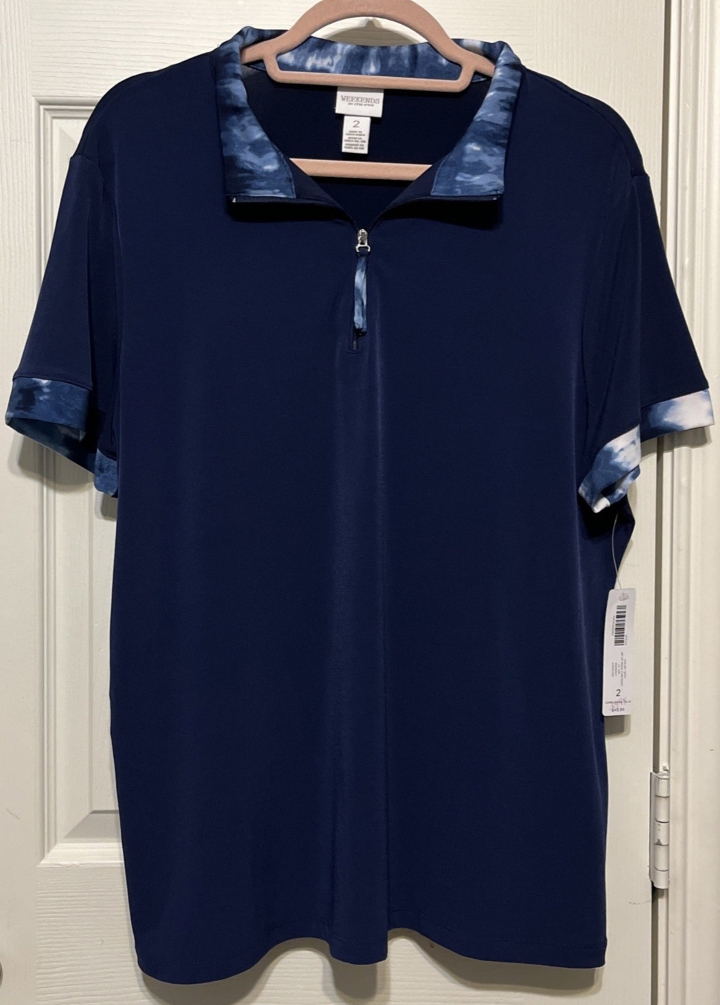 Chico’s Midnight Blue Color Twist Zip Up Mock Neck Size 2 (12/14) NWT