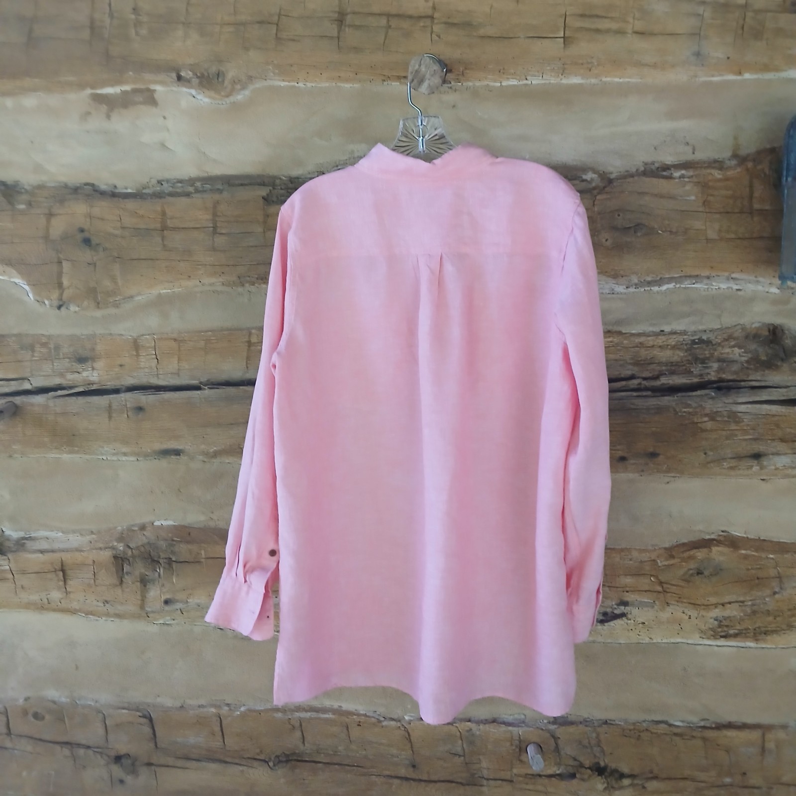 Lands’ End Women’s Shirt Long Sleeved Button Up Linen Peach Pink Large (14-16)