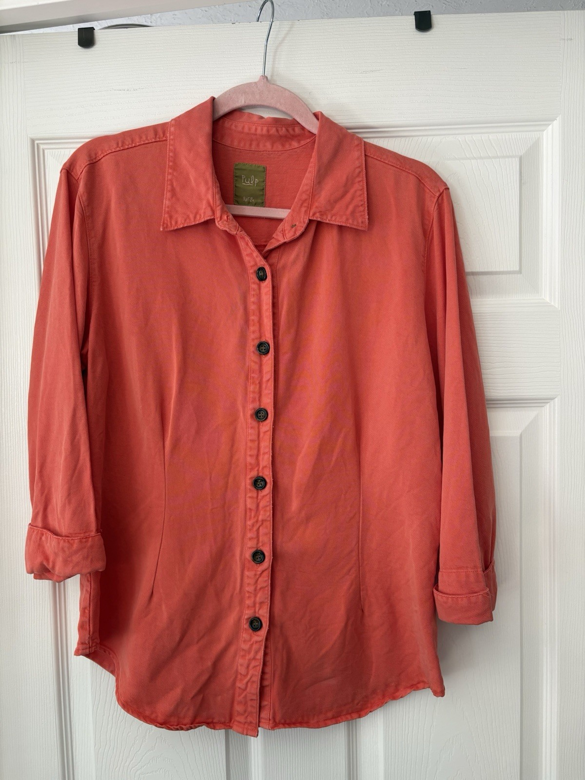 Pulp Women’s L Orange Solid Long Sleeve Point Collar Button-Up Shirt