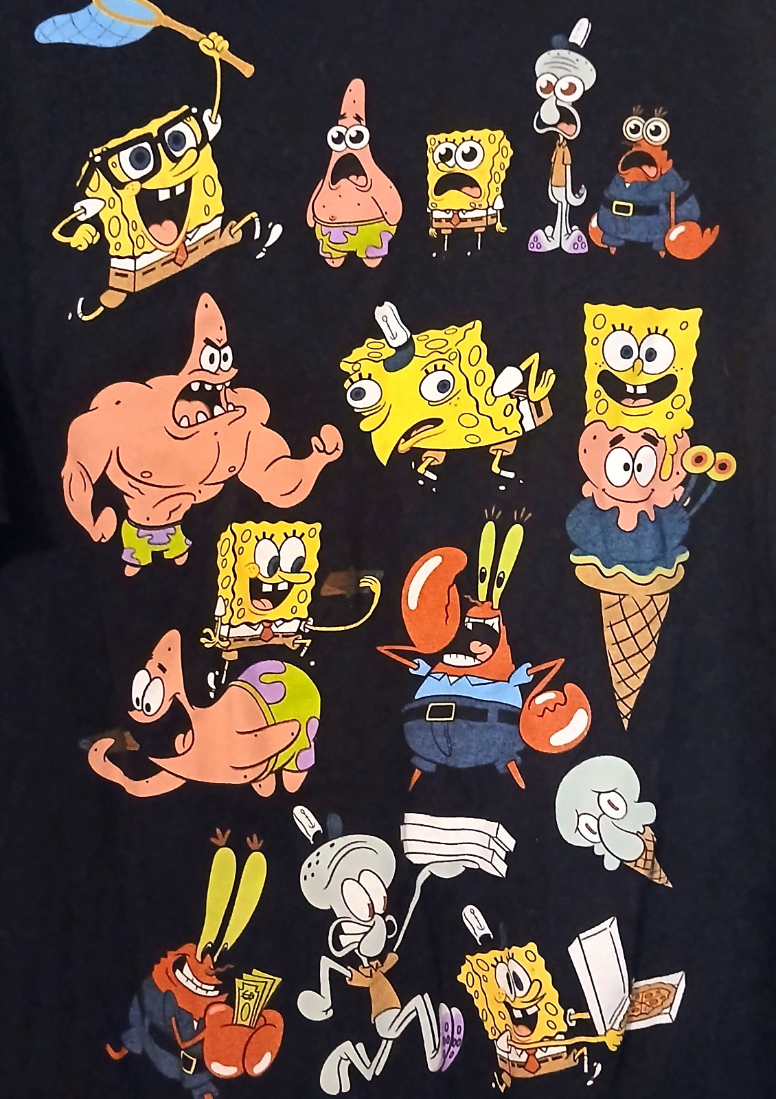 SpongeBob SquarePants Graphic Tee Womens L Black Nickelodeon Double Sided Y2K
