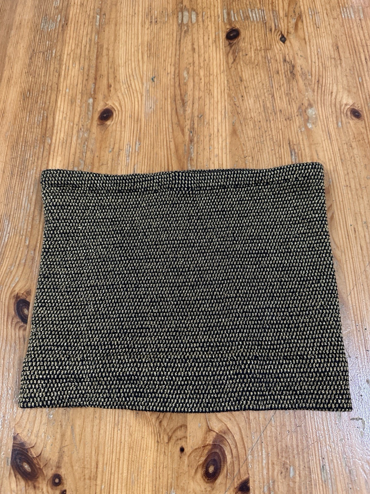 Bandeau Tube Crop Top Shimmery Black Stretch Gold Metallic Glam Party size XS-S