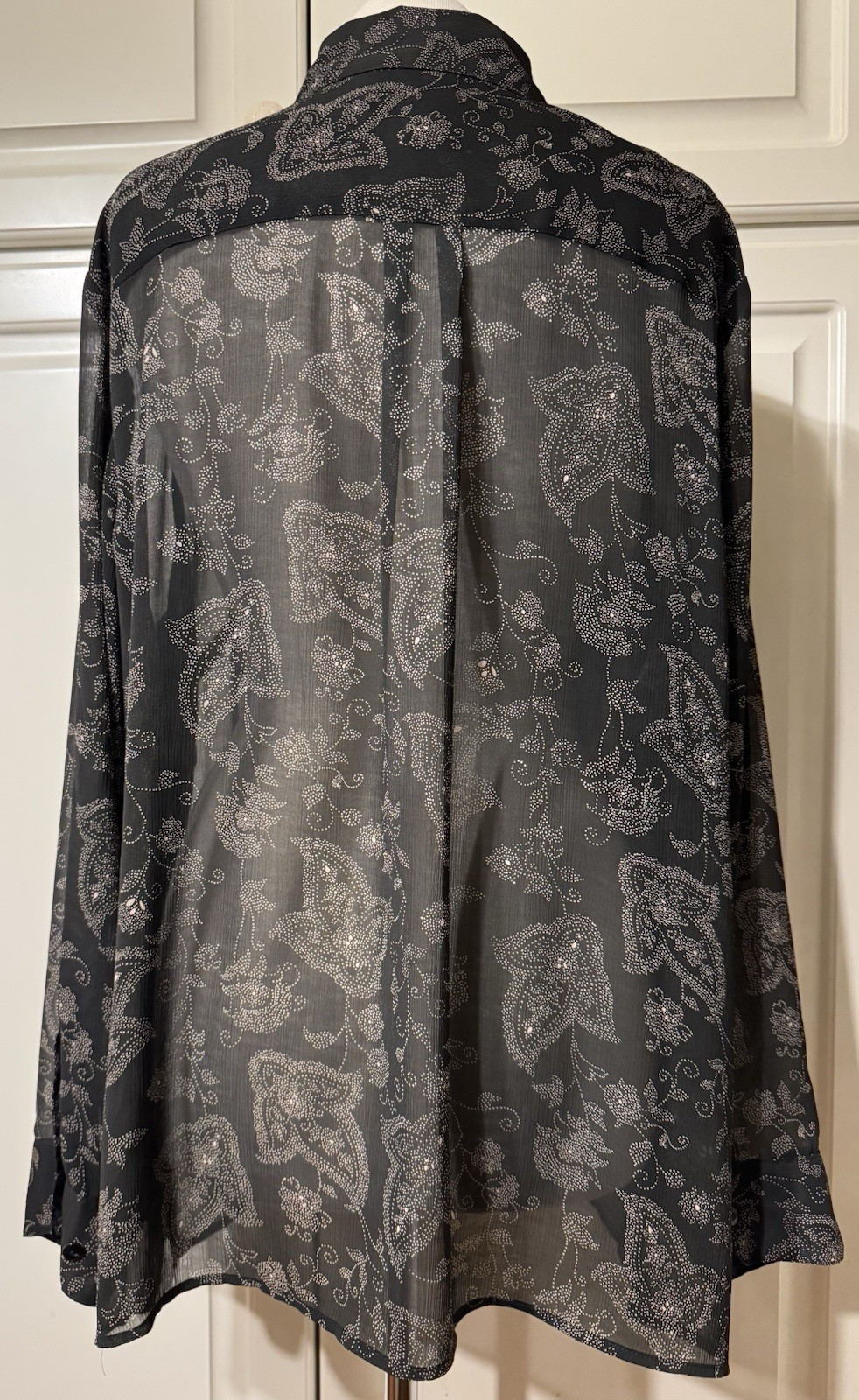 EVAN PICONE Button Down BLACK Paisley Sheer Collared Chiffon Top Blouse 2X Plus