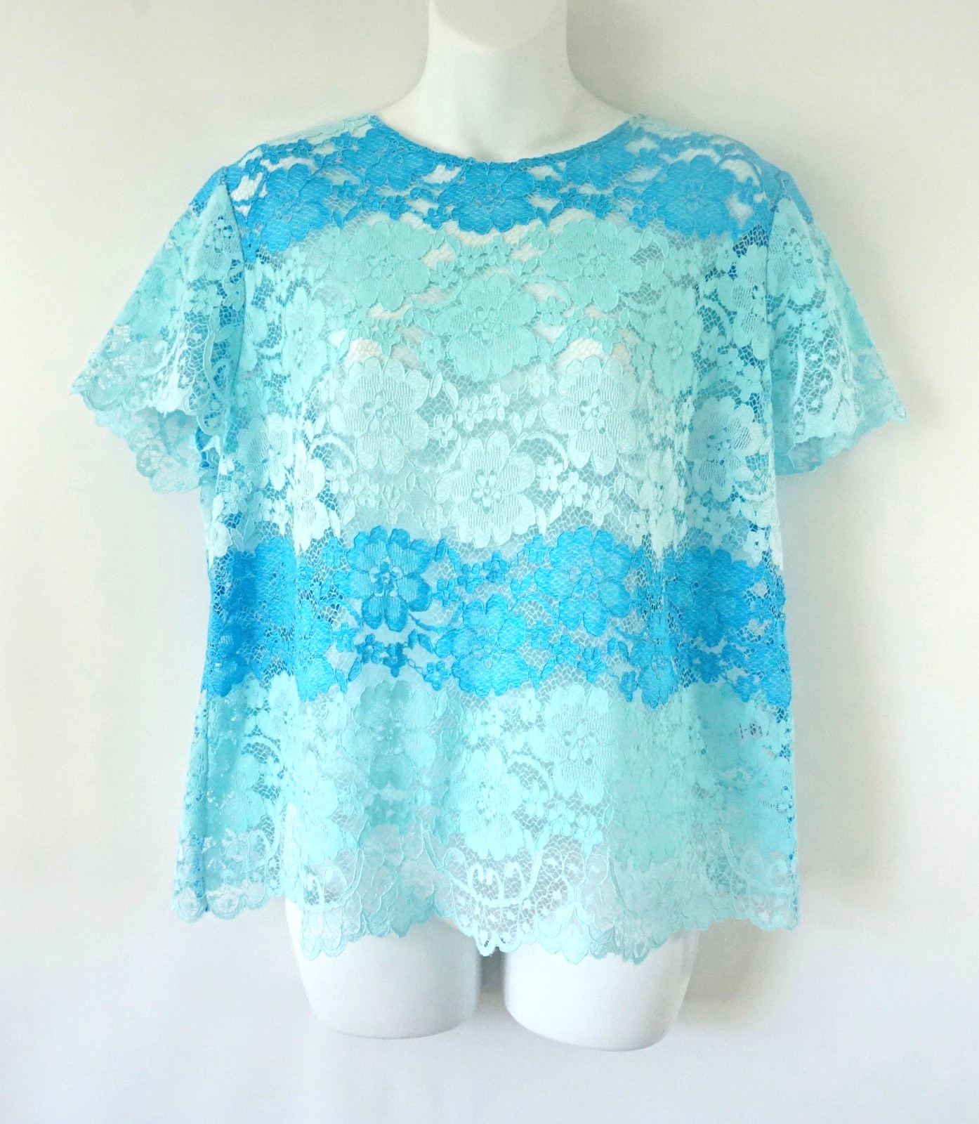 NWT 7th Avenue Design Studio New York & Company Blue Lace Top Size L