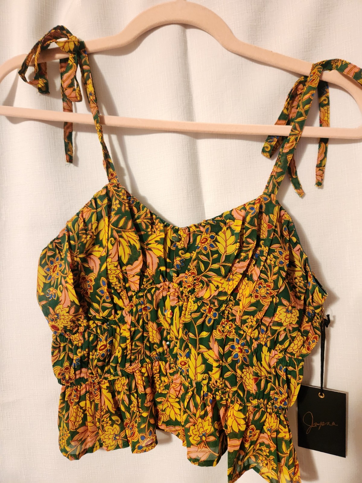 Juniors Floral Tank With Tie Straps & Dual Elastic Waist Bands NWT size small
