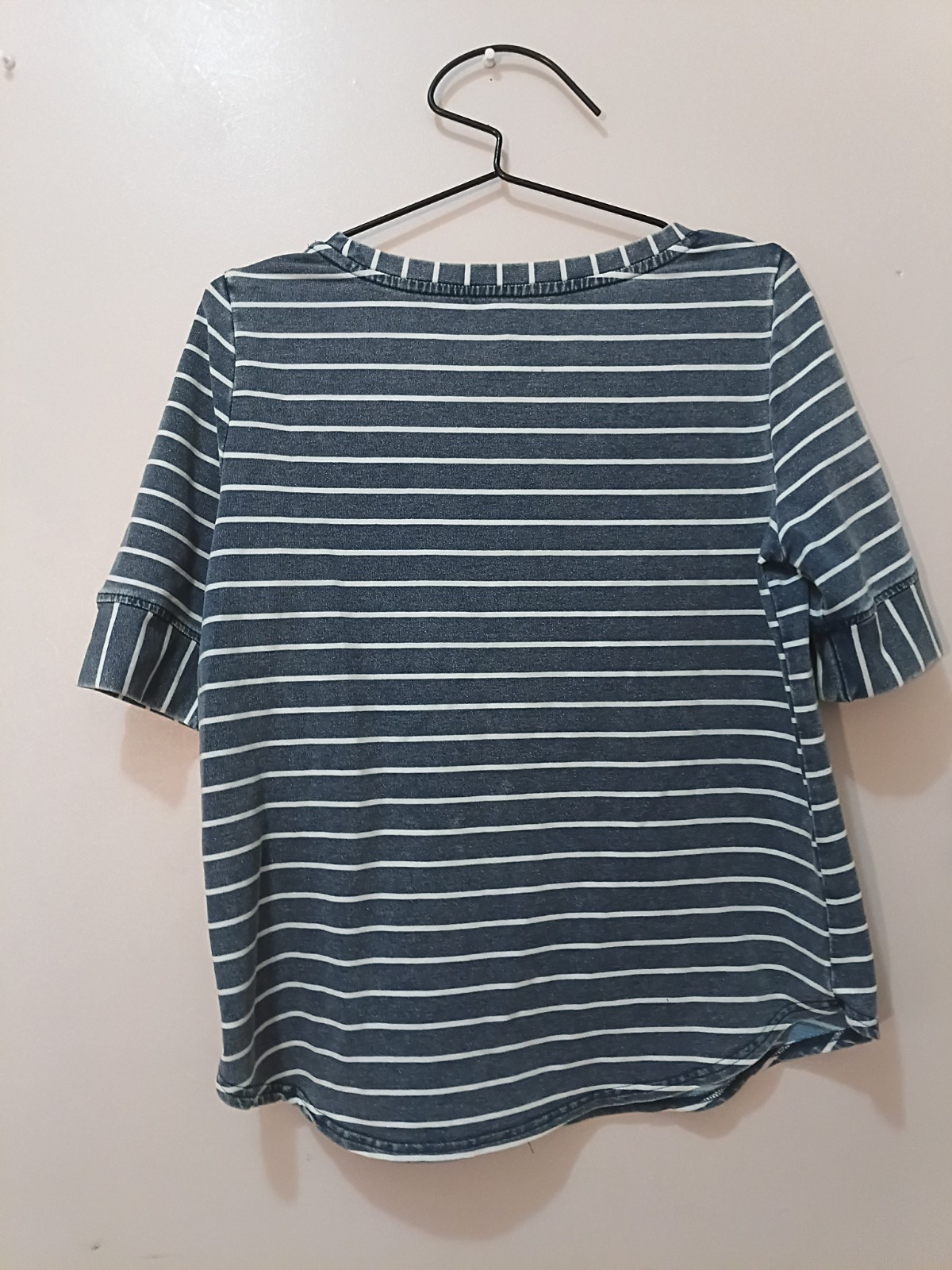 Jane Delancey Size M Short Sleeve Blue White Stripe Unique Top
