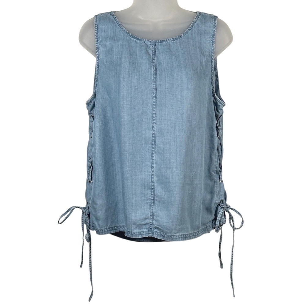 Vince Camuto Womens Top Blue Tencel Lace Up Side Tie Sleeveless Boho Small