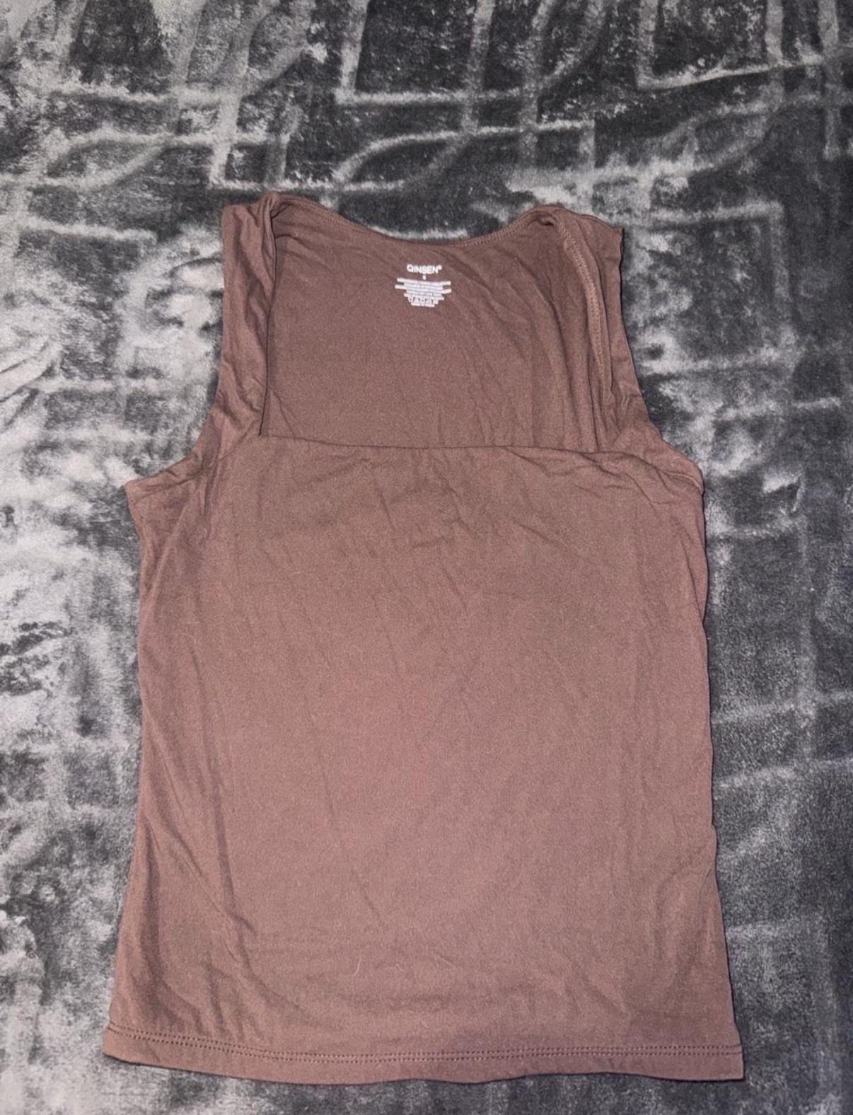 QINSEN Women’s S Brown Solid Square Neck Wide Strap Knit Tank Top Stretch