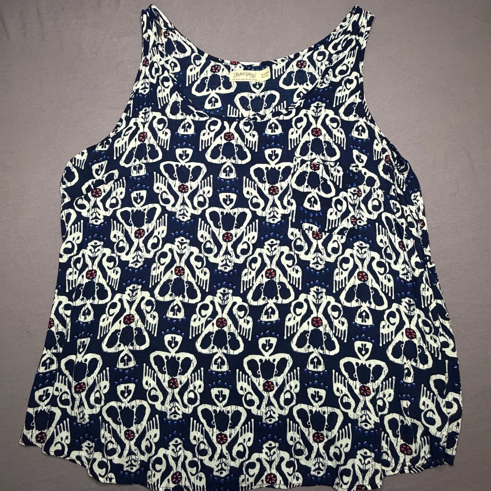 Faded Glory Navy and White Tribal Print Sleeveless Tank Top