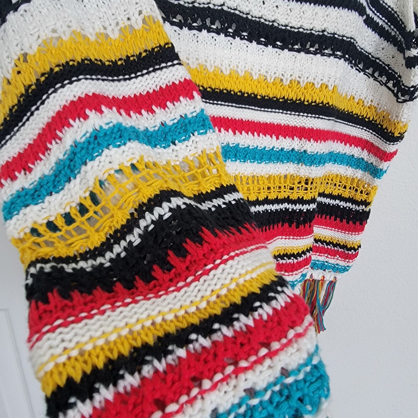 L’Eccove Helsinki Knit Crochet Tank Top Striped Fringe Coastal Beach Cover Up SM