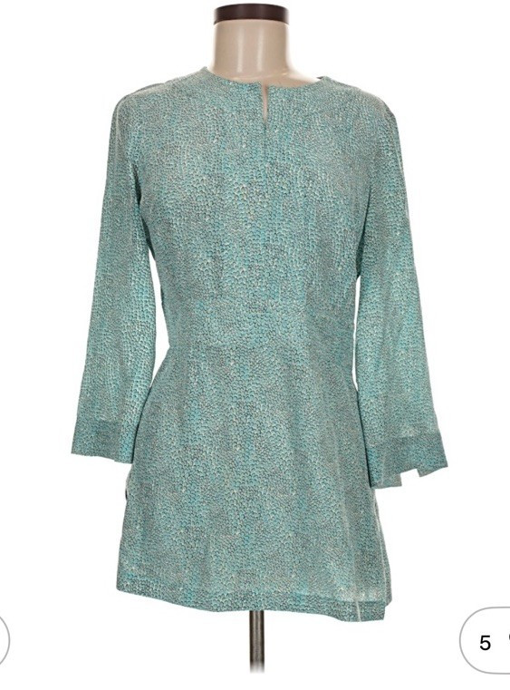 Tory Burch Turquoise Silk Tunic Blouse with Slit and 3/4 Sleeve Size 8