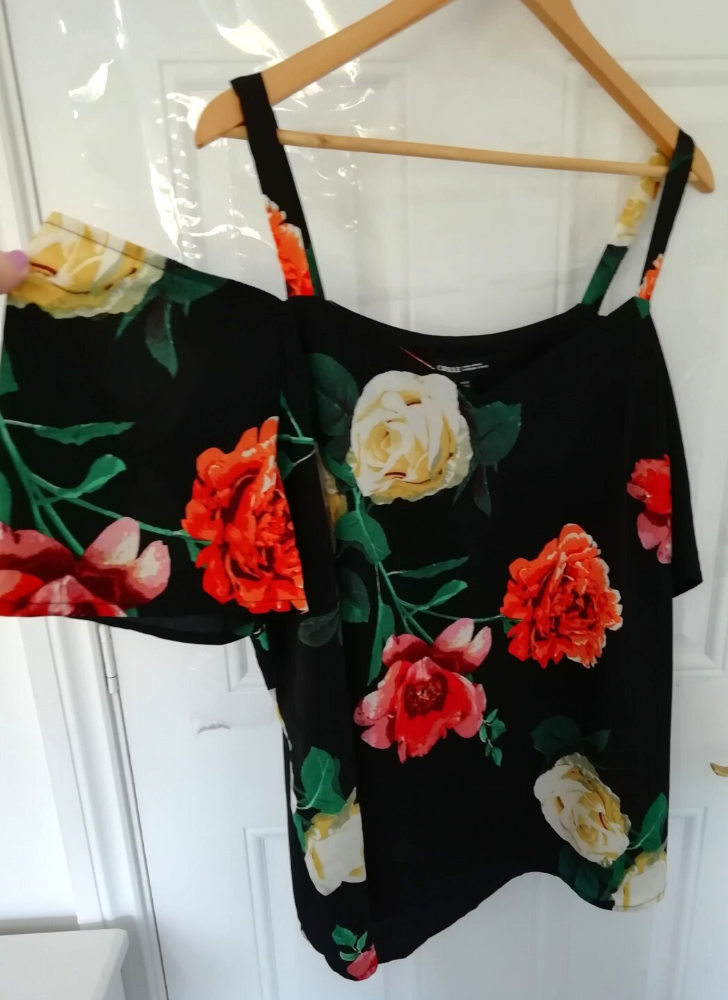 Capsule 24 Black Yellow Orange Green Floral Shift Blouse Top Cold Shouder New