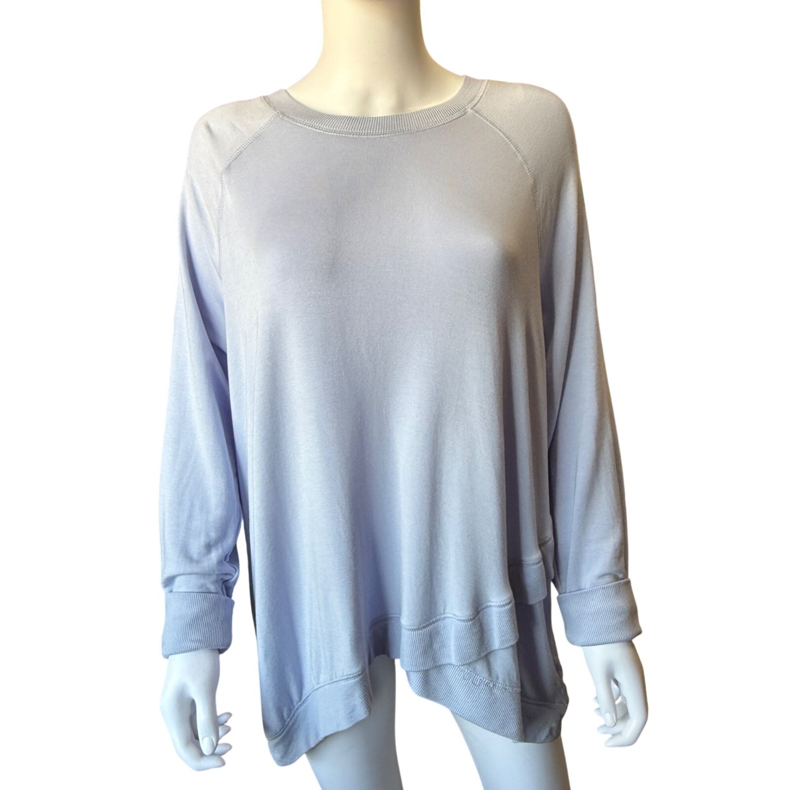 Workshop – Light Blue Modal Blend Asymmetrical Hem Top Long Sleeve Womens Sz 1X