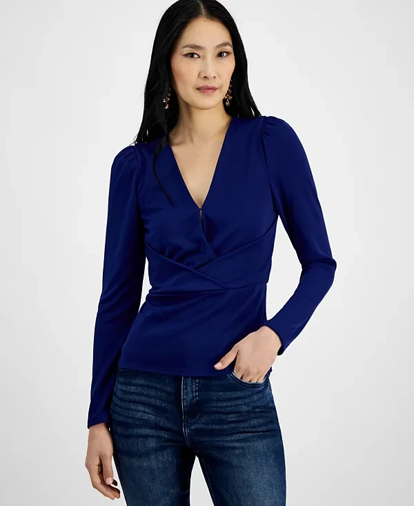 I.N.C. International Concepts Womens Crossover V-Neck Top, Sapphire Crush, Small