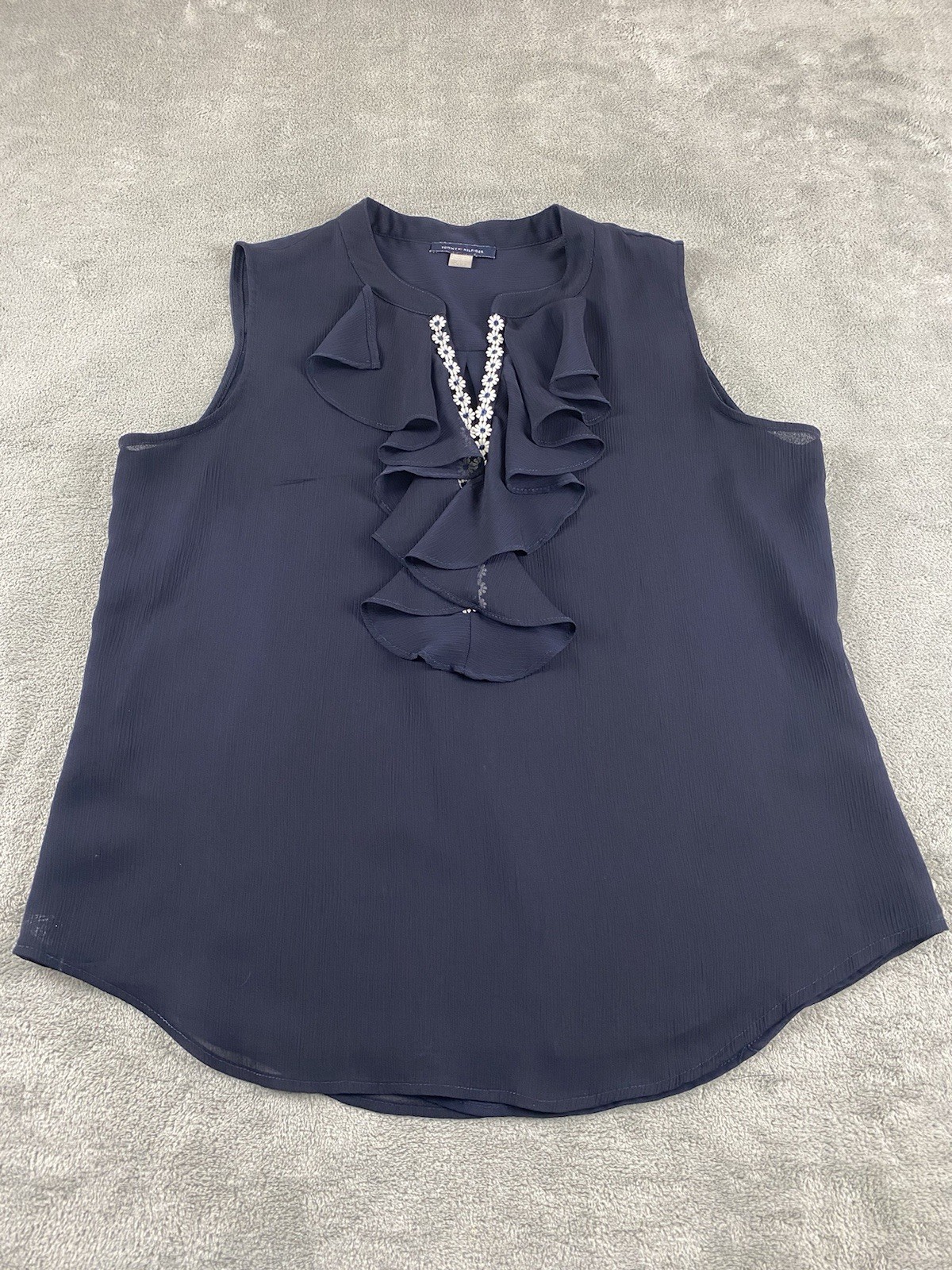 Tommy Hilfiger Womens L. Top Tank Dark Blue White Corporate Career C8