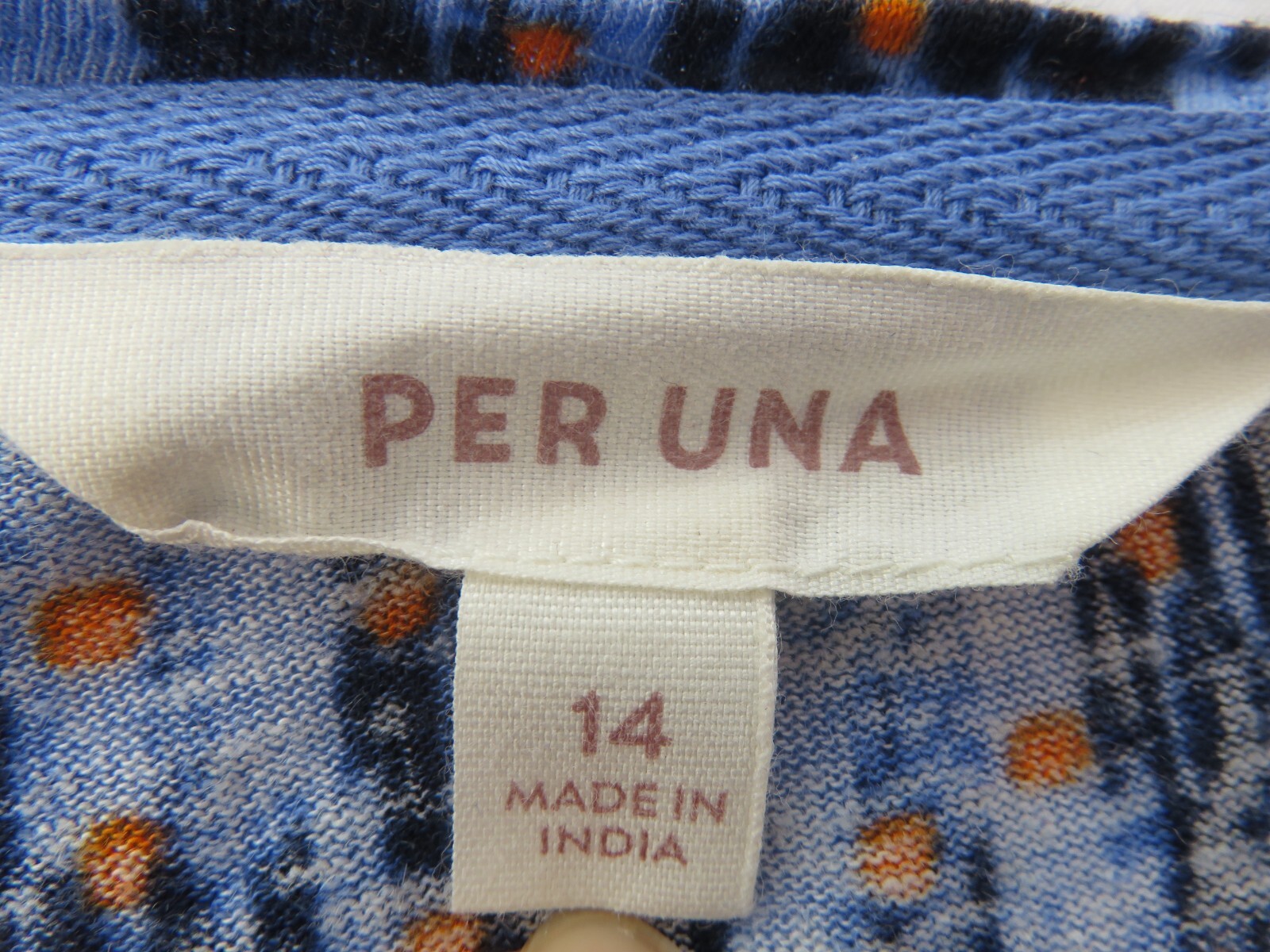 M&S PER UNA FAB BLUES IKAT ISH & ORANGE DOTS PATTERN 30% LINEN BLEND TOP UK 14