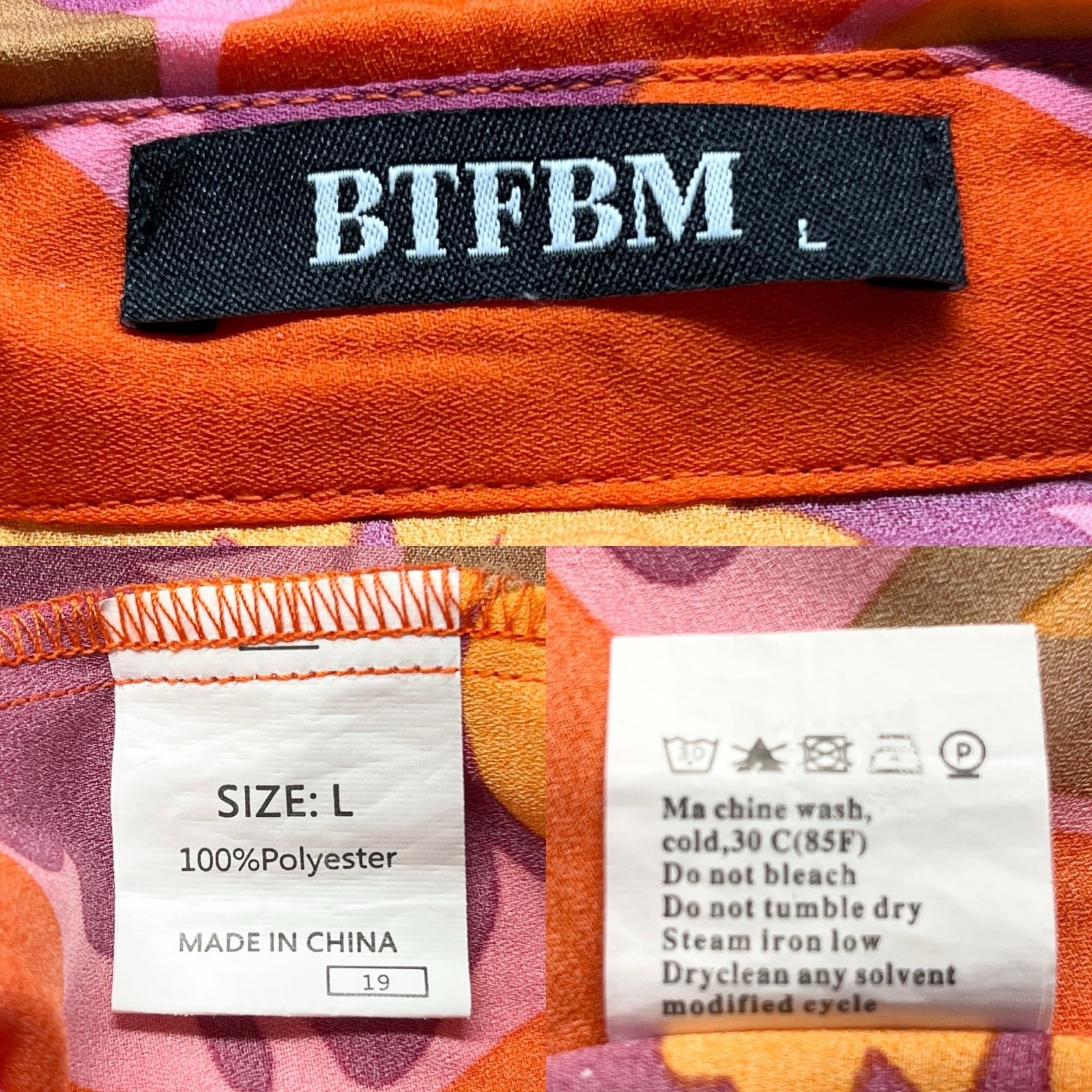 BTFBM Retro Button Down Large Shirt Top Bright Colors Lapel V Neck