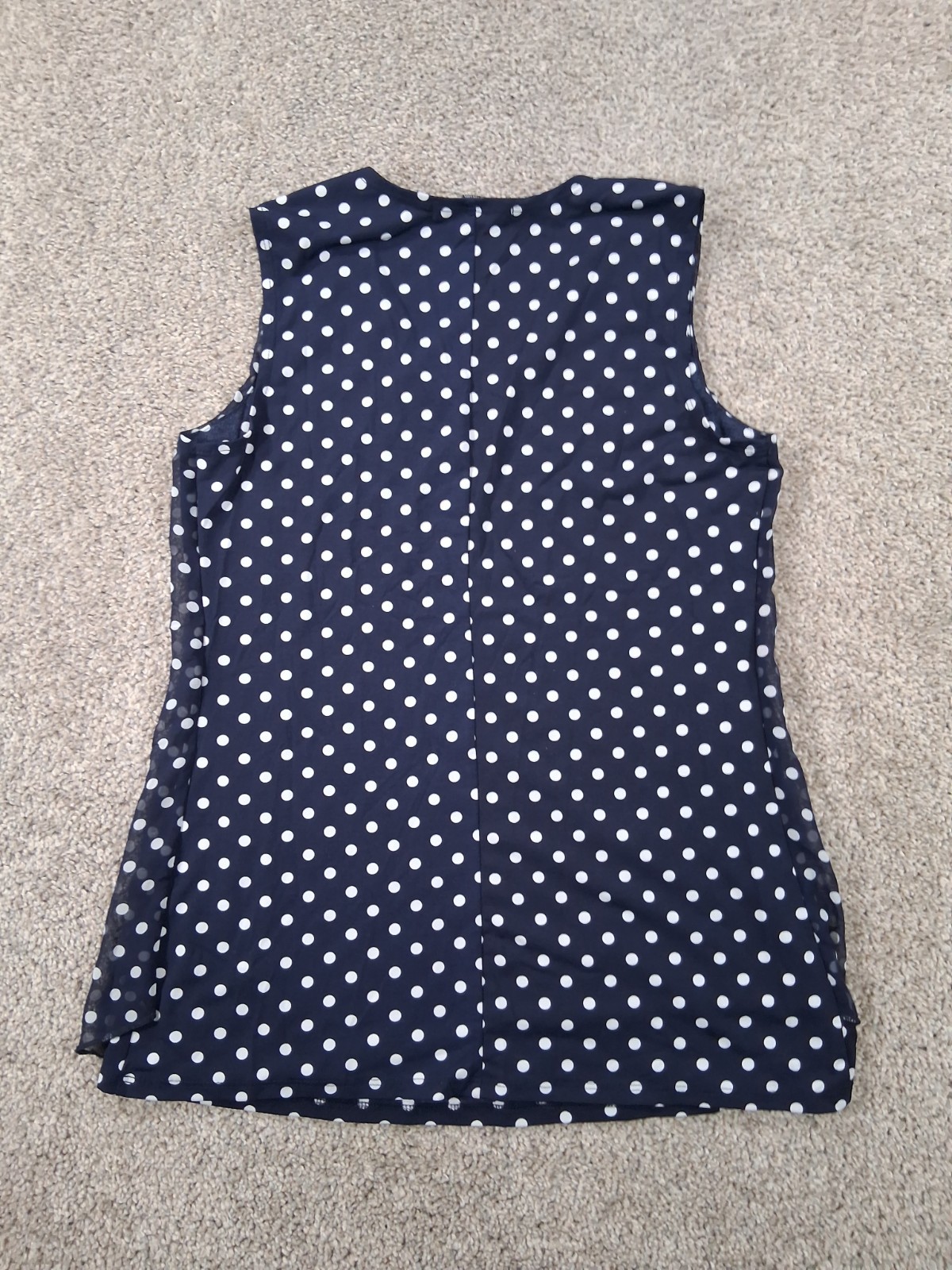 Adele & May Medium Womens Sleeveless Shirt Blue White Polka Dot Polyester Blend
