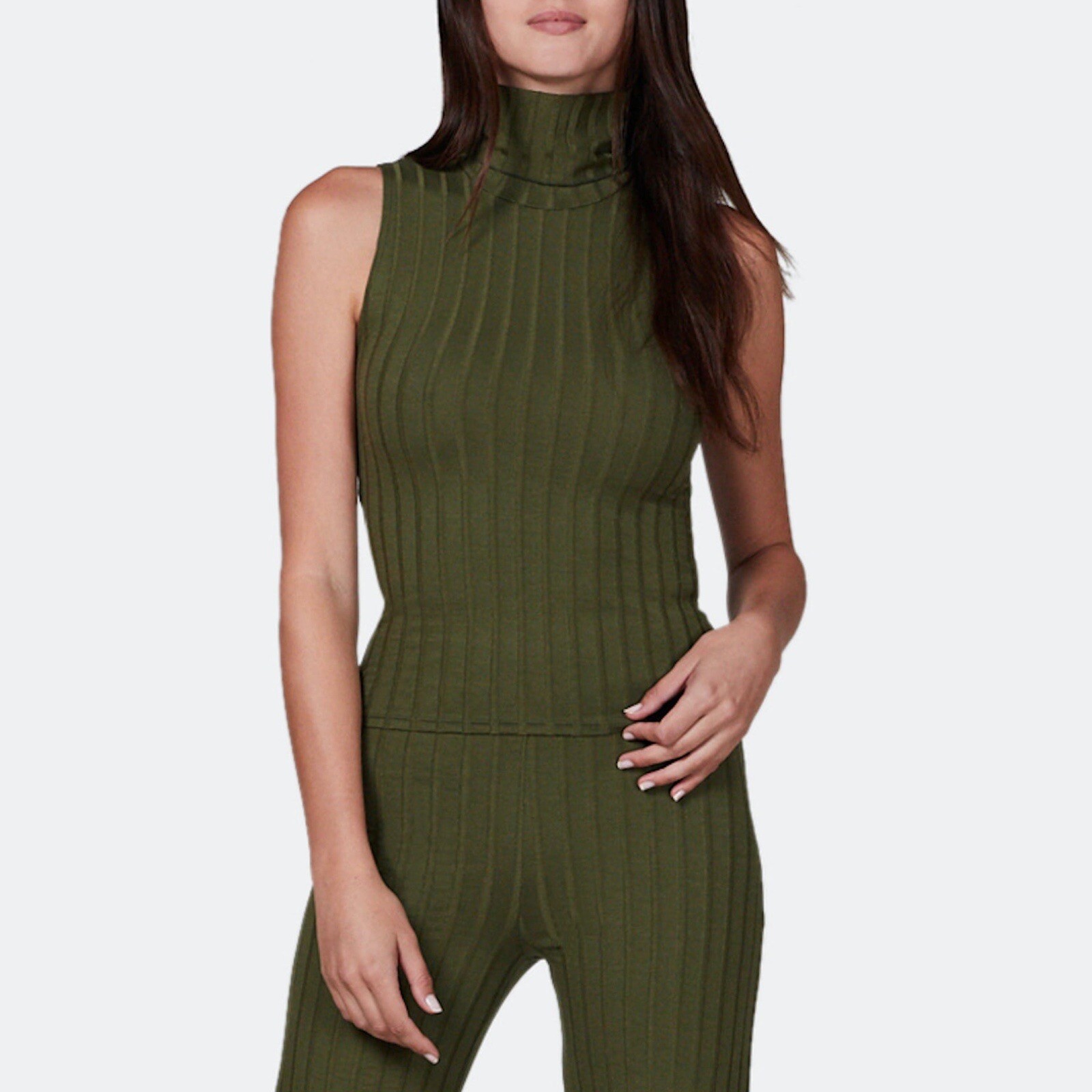 LETT Moss Green Orly Ribbed Turtle Neck Sleeveless Top Size XS