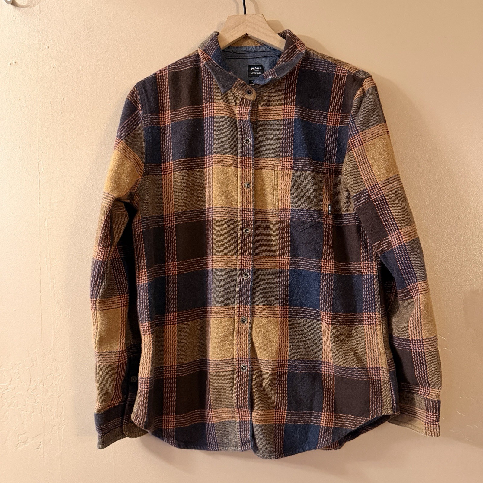 Prana Golden Canyon Shirt Womens Medium Brown Heavy Cotton Flannel Snap Front